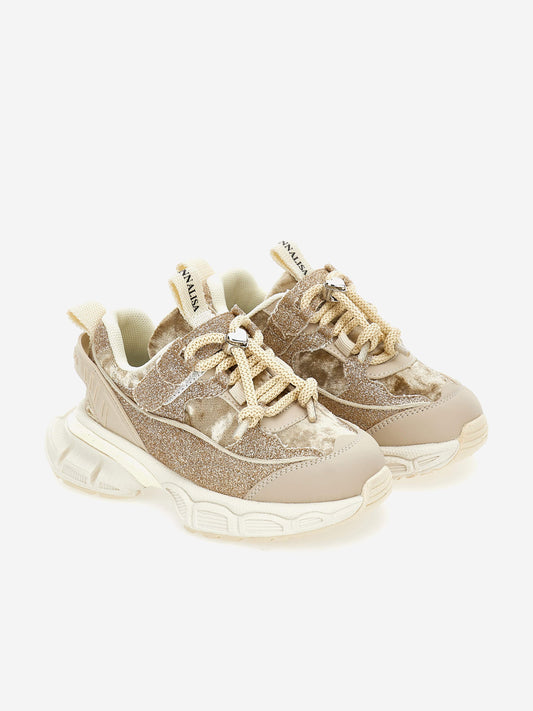 Monnalisa Girls Chunky Glitter Trainers in Beige