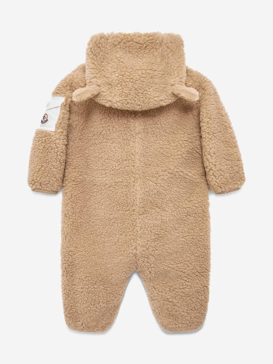 Moncler Enfant Baby Teddy Fleece Romper in Beige