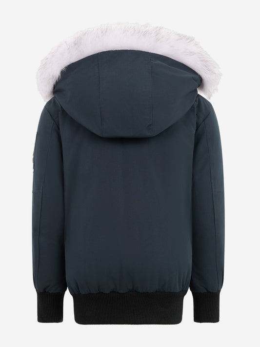 Moose Knuckles Kids Down Padded Bomber Jacket in Navy