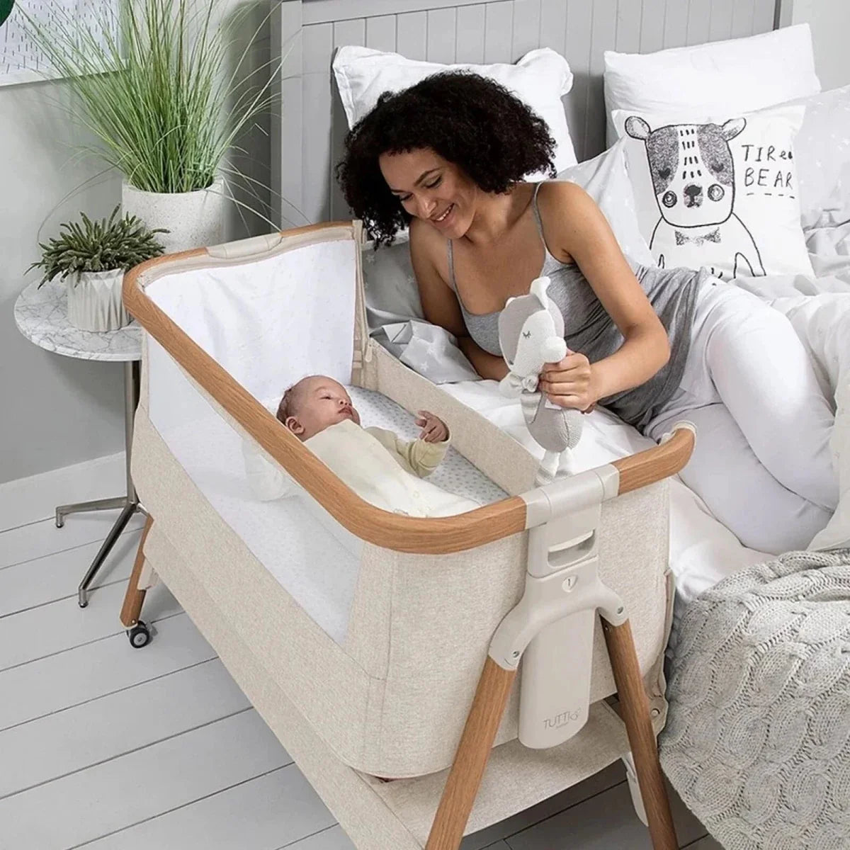 Tutti Bambini CoZee Air Bedside Crib - Scandinavian Walnut/Ecru