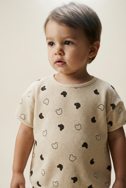 Ensemble haut et short beige à imprimé gaufré teddy