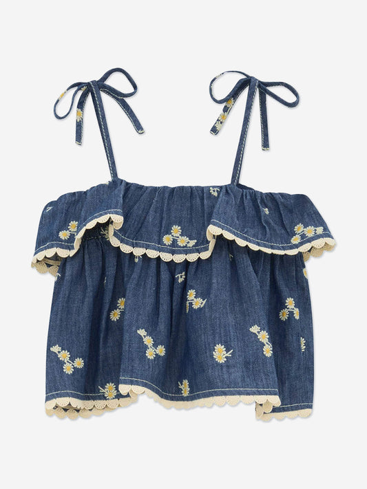 Zimmermann Girls Lucky Denim Top in Blue