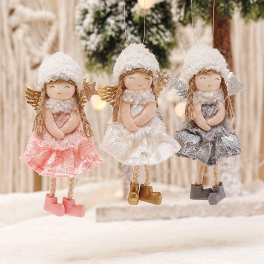Poupée ange en dentelle de Noël, petit pendentif sapin de Noël, flocon de neige, décorations de vitrine de Noël, accessoires