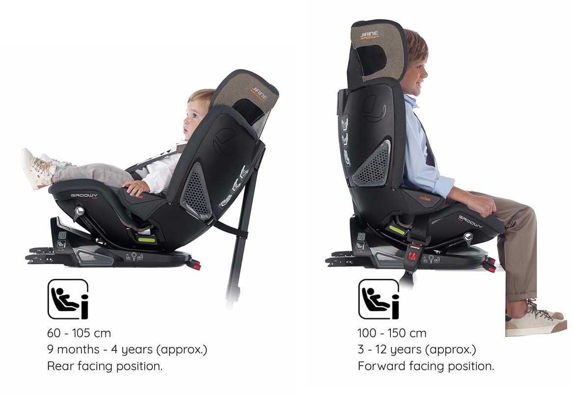 Jane Groowy + Nest i-Size Car Seat Combination 40-150cm, 0-12 Years, Matt Black