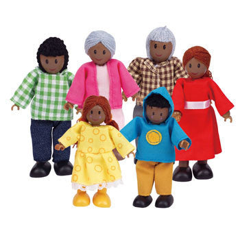 Wooden Dolls House Dolls -Hape Happy Family - Black Dolls - Family of Six