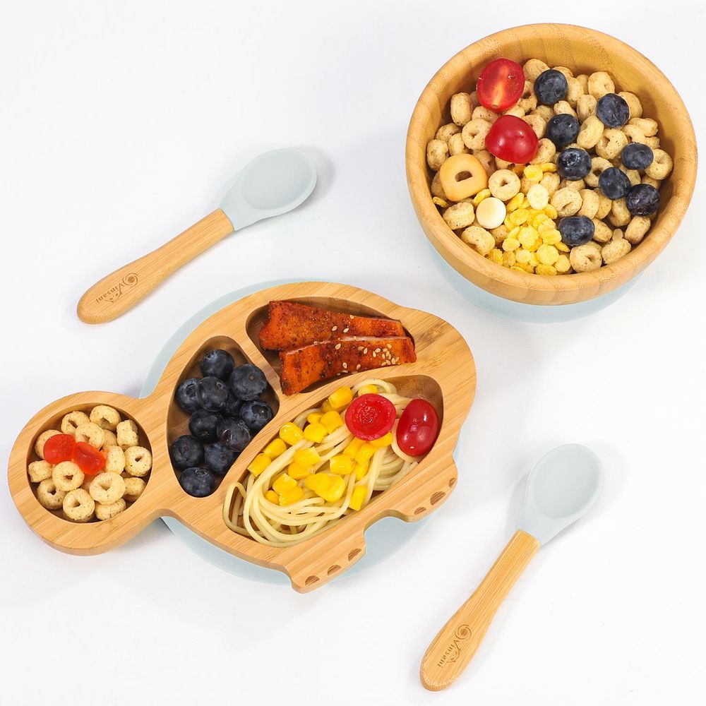 VINSANI BAMBOO TURTLE PLATE SET: Non-Slip Suction Base | BPA-Free Silicone | Eco-Friendly & Easy to Clean