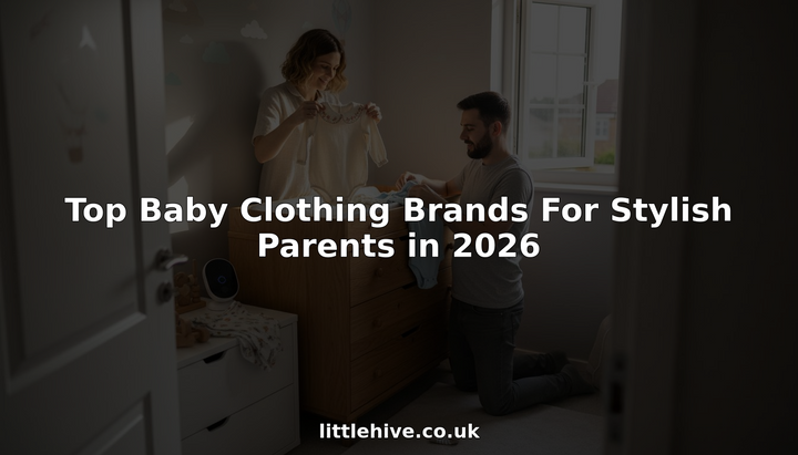 Stylish parents choosing baby clothes in nursery