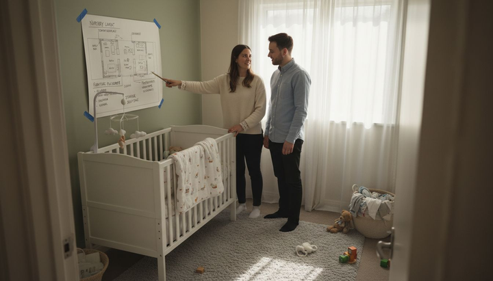Couple planning calm stylish nursery
