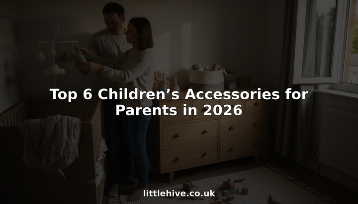 Parents arrange modern children’s accessories in nursery
