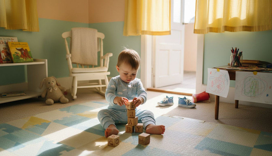 Toddler playing in organized nursery setting