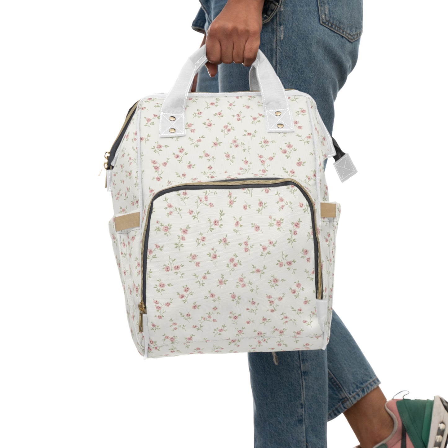 Floral Nappy Backpack – Multifunctional Baby Changing Bag with Pockets