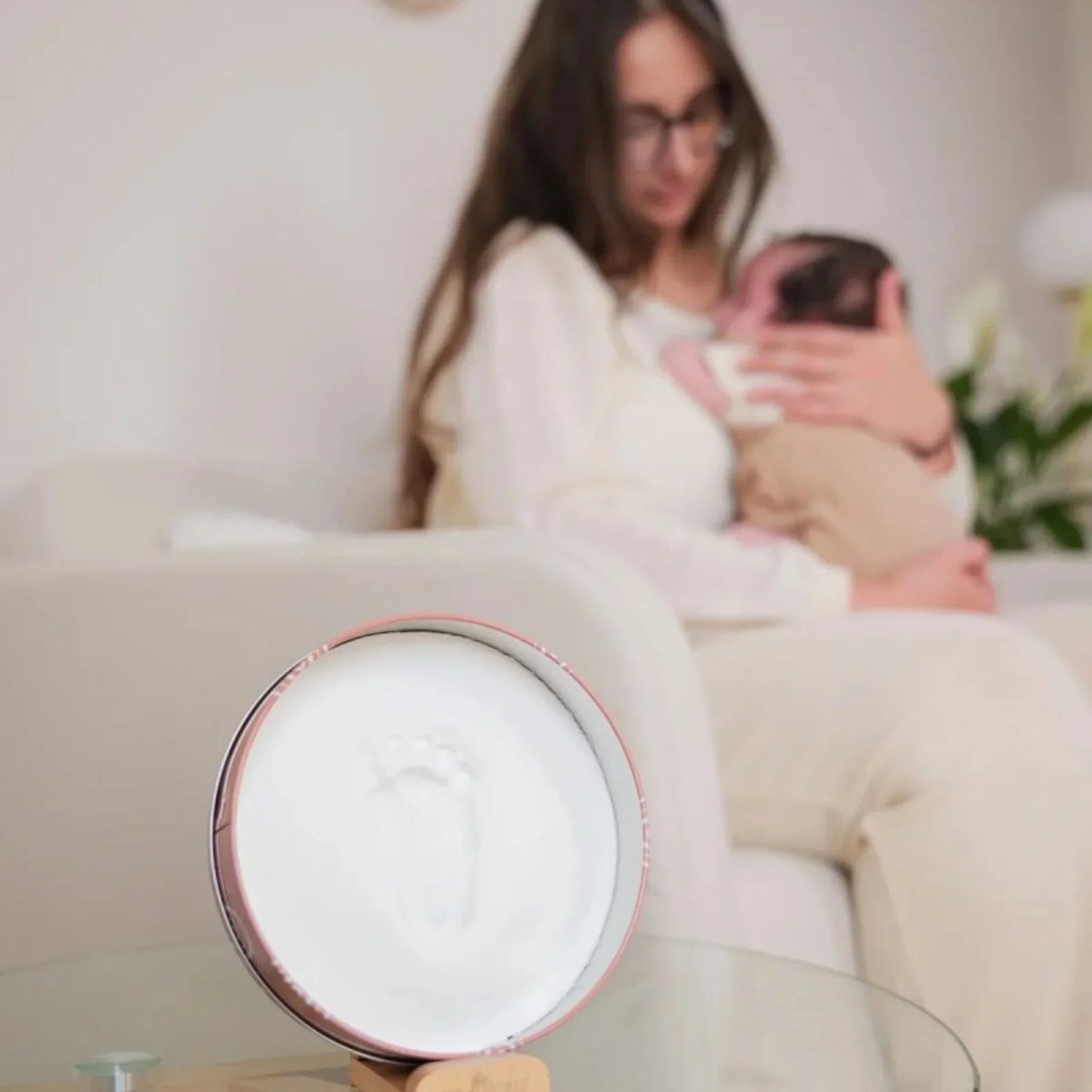 Petit Artichaut Baby Hand & Foot Imprints Round Box - Rainbow Terracotta