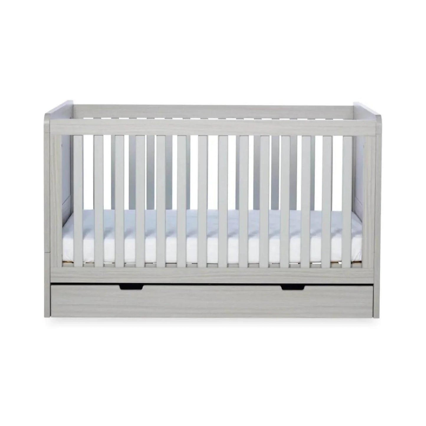 Ickle Bubba Pembrey Cot Bed & Under Drawer Ash Grey - Premium Sprung Mattress