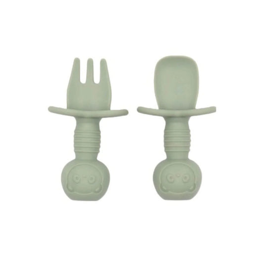 Ensemble de couverts d'apprentissage en silicone BLW Essentials - Sauge 
