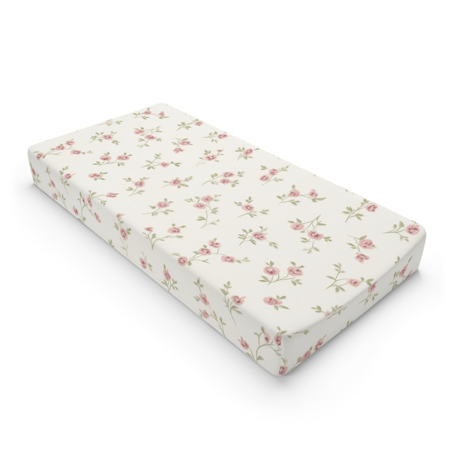 Floral Rose Baby Changing Pad Cover — Soft Pink Vintage Nursery Fit