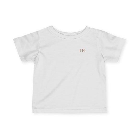 White t-shirt with 'LH' logo on a white background