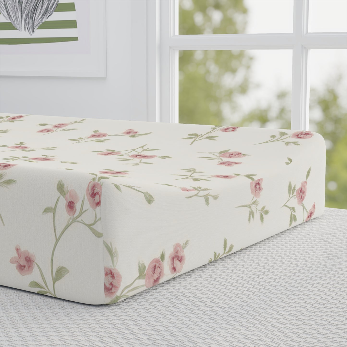 Floral Rose Baby Changing Pad Cover — Soft Pink Vintage Nursery Fit