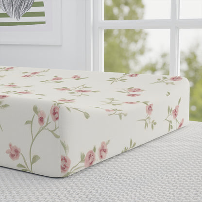 Floral Rose Baby Changing Pad Cover — Soft Pink Vintage Nursery Fit