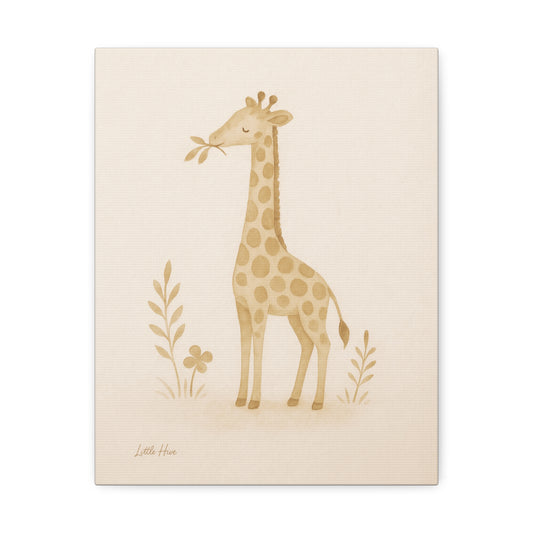 Giraffe Nursery Stretched Canvas — Neutral Baby Room Wall Art