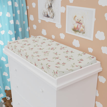 Floral Rose Baby Changing Pad Cover — Soft Pink Vintage Nursery Fit