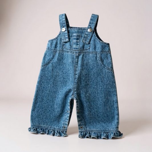 Embroidered Blouse & Denim Dungaree Set