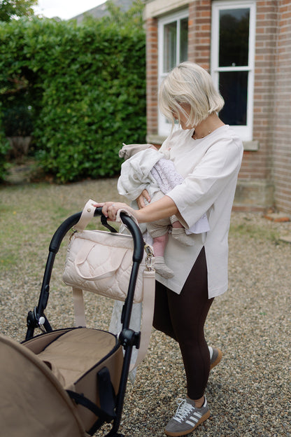 Ralphie Bear Quilted Changing Stroller Bag - Beige/Scallop