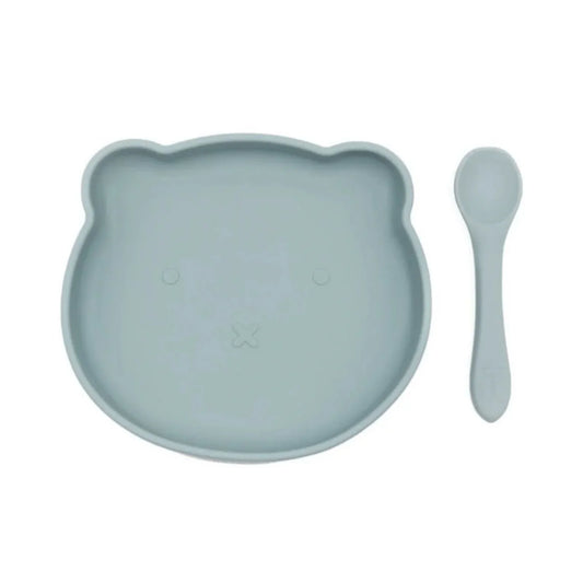 Assiette et cuillère ours BLW Essentials - Bleu foncé