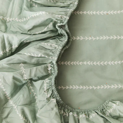 Kabode - Organic Cot Fitted Sheet - Vine Mint