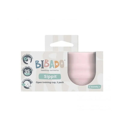 Bibado Sippit Gobelet d'apprentissage ouvert en silicone, 6 mois et plus, lot de 2 - Rose poudré