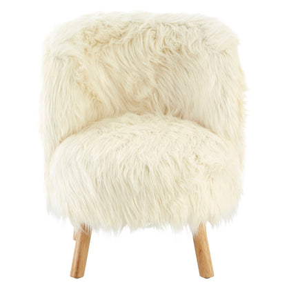Kids White Faux Fur Chair with Wooden Legs