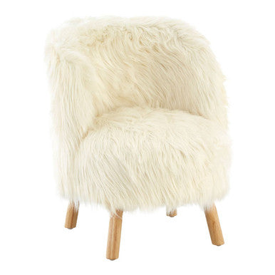 Kids White Faux Fur Chair with Wooden Legs