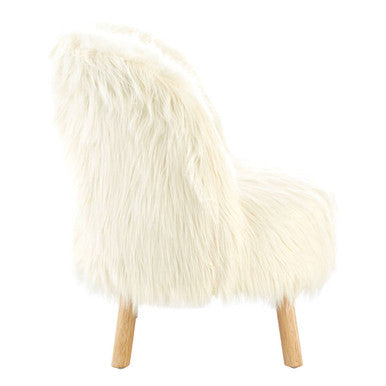 Kids White Faux Fur Chair with Wooden Legs