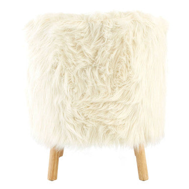 Kids White Faux Fur Chair with Wooden Legs