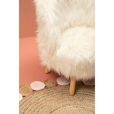 Kids White Faux Fur Chair with Wooden Legs
