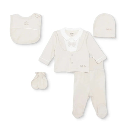 Bebetto Boys 5-Piece Newborn Hospital Set Snap Fastening Little Boss Shirt Collar Full Length Long S - Beige