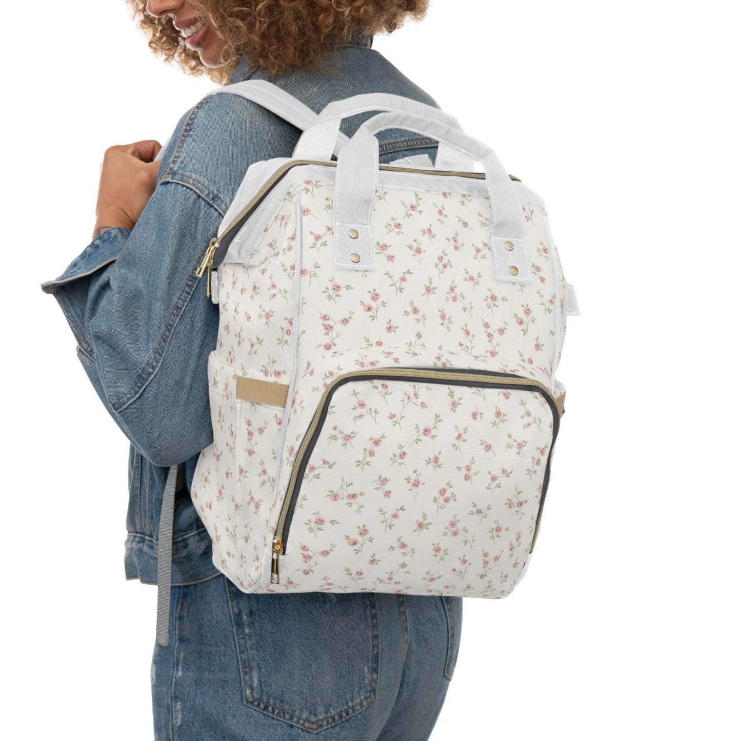 Floral Nappy Backpack – Multifunctional Baby Changing Bag with Pockets