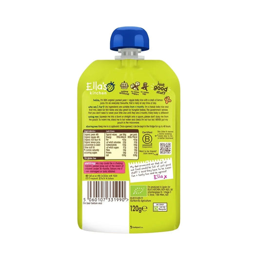 Riz pour bébé bio poire et pomme Ella's Kitchen en sachet (4 mois et plus, 120 g)