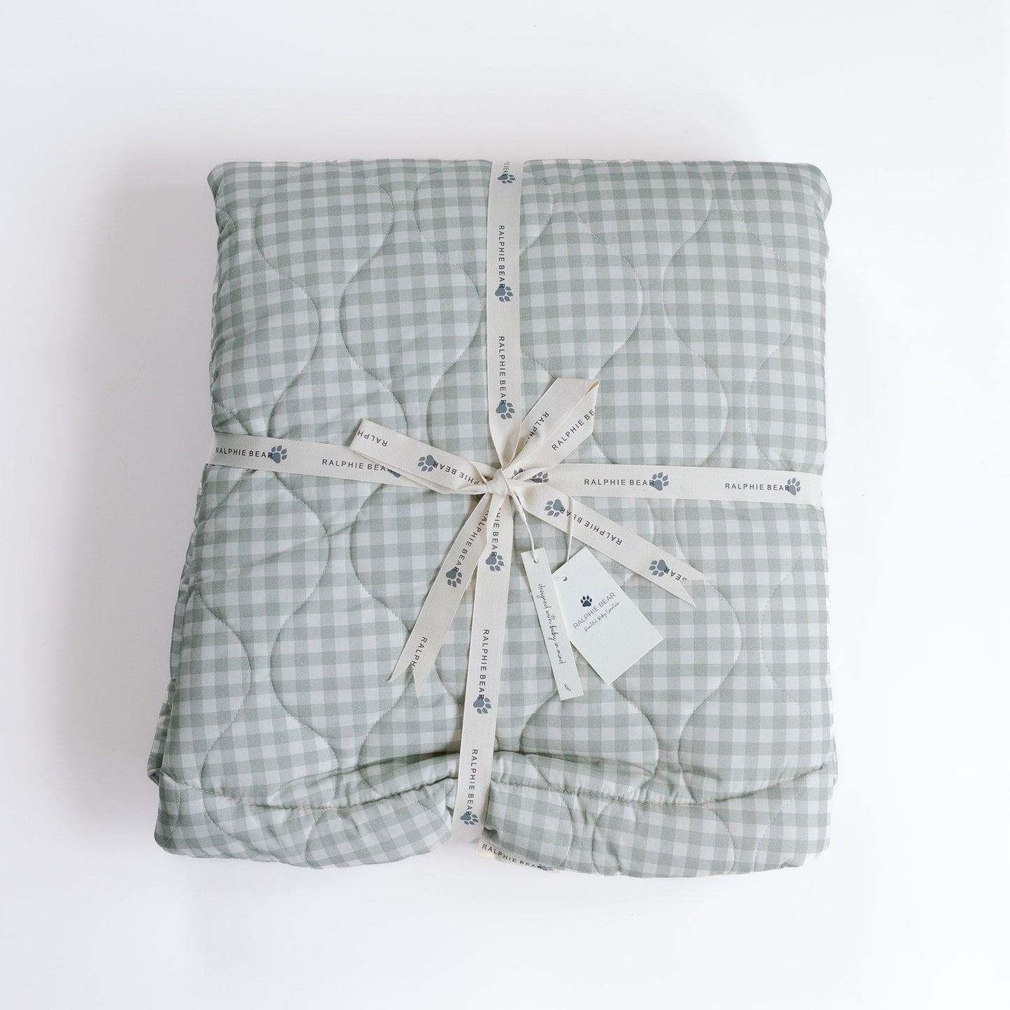 Ralphie Bear Sage Green Gingham Quilted Playmat
