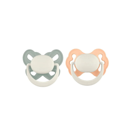 Mooma Clown & Butterfly Soothers 6-18 months Pack of 2 - Light Orange & River Green