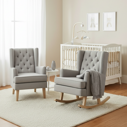 Johnston's Soothe Easy Deluxe Nursing Chair & Rocker with Foot Stool, Grey / Beechwood