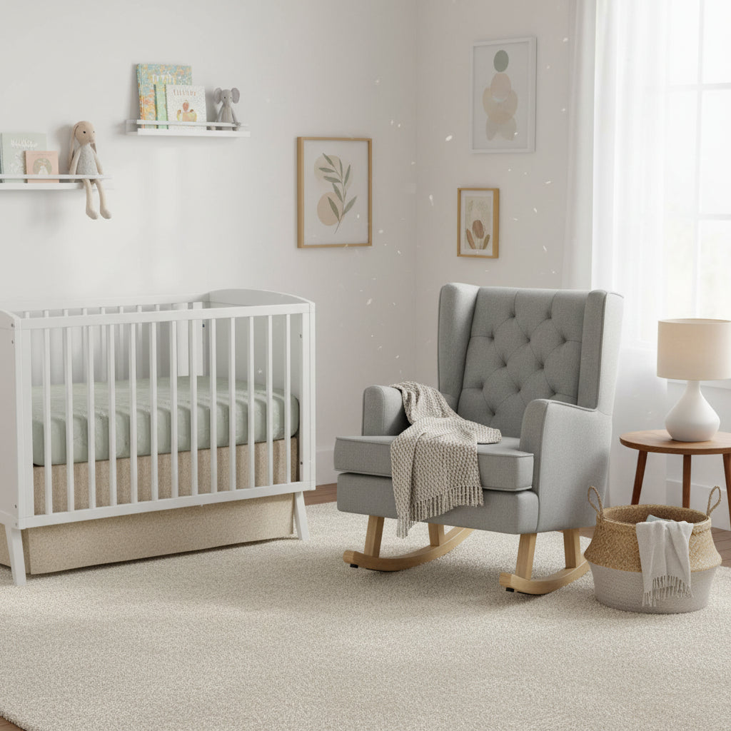 Johnston's Soothe Easy Deluxe Nursing Chair & Rocker with Foot Stool, Grey / Beechwood
