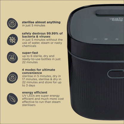 Vital Baby Advanced Pro UV Steriliser & Dryer (3rd Gen) - Onyx Black