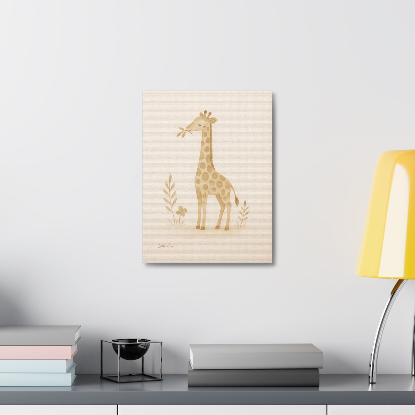 Giraffe Nursery Stretched Canvas — Neutral Baby Room Wall Art