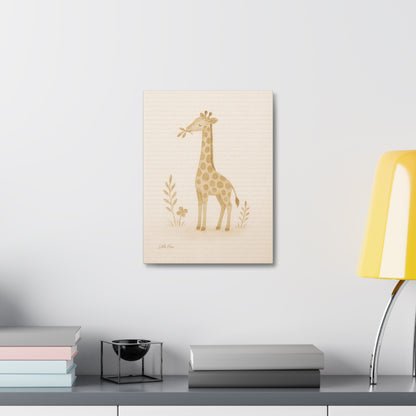 Giraffe Nursery Stretched Canvas — Neutral Baby Room Wall Art