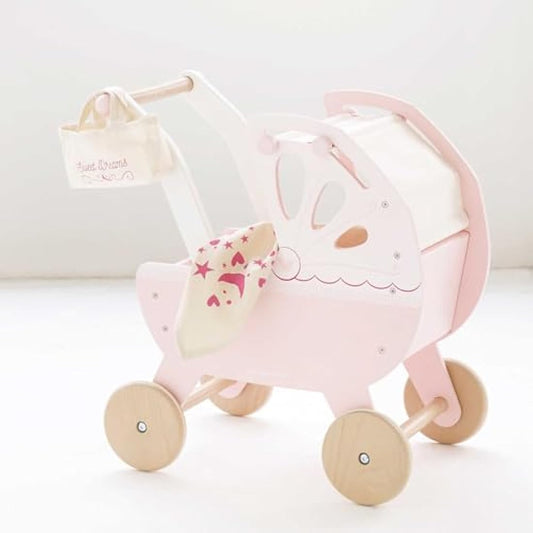Le Toy Van - Educational Wooden Toy Role Play Beautiful Sweet Dreams Doll Toy Pram | Pretend Play Toy Pram Playset - For Ages 2+, Pink