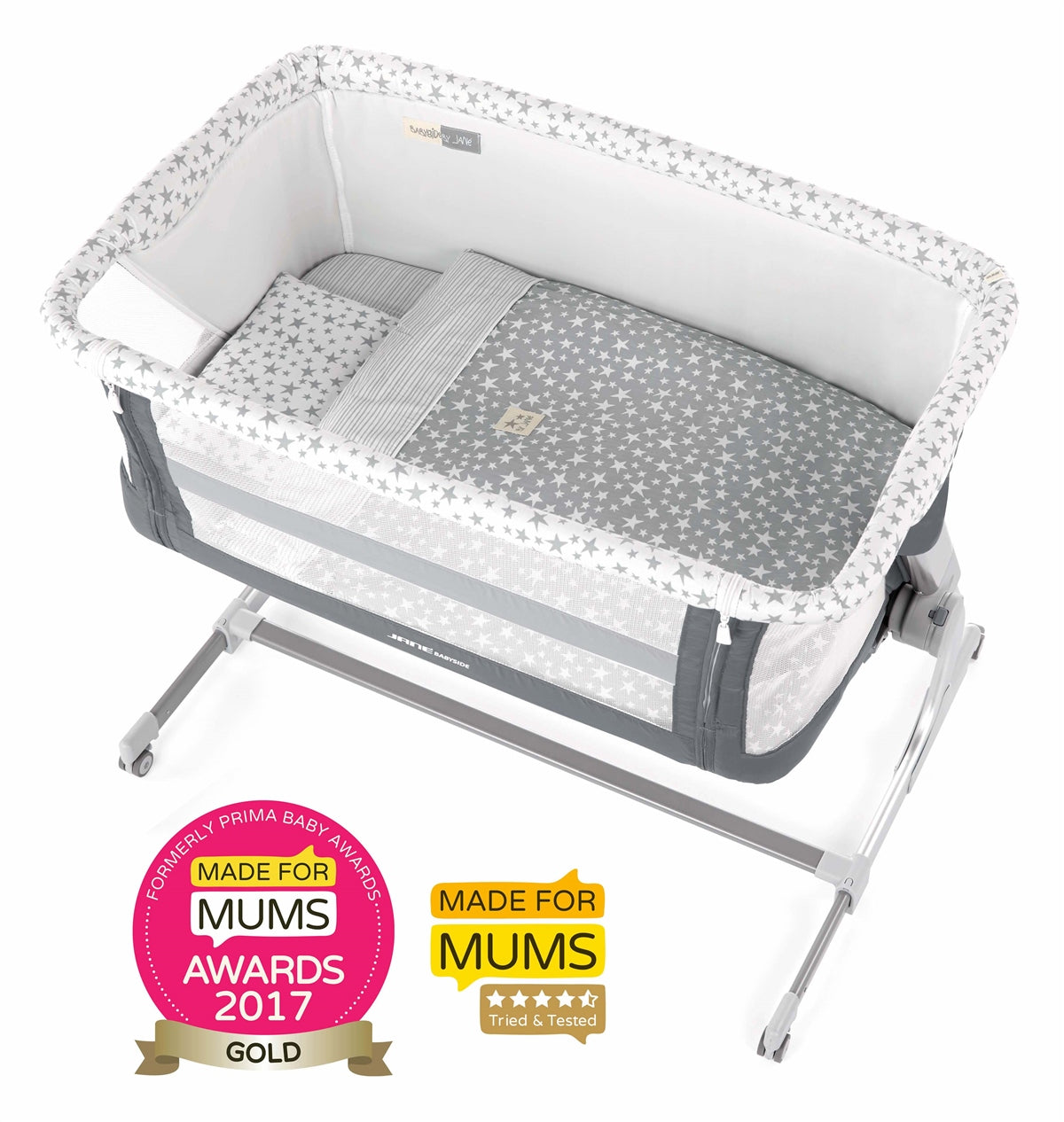 Jane Baby Side Crib + 4 Piece Bedding Set & Safety Mattress, Star 2026
