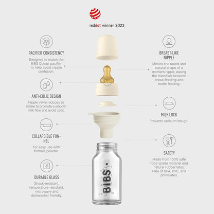 Biberon en verre BIBS pour bébé, ensemble complet en latex, 110 ml - Ivoire