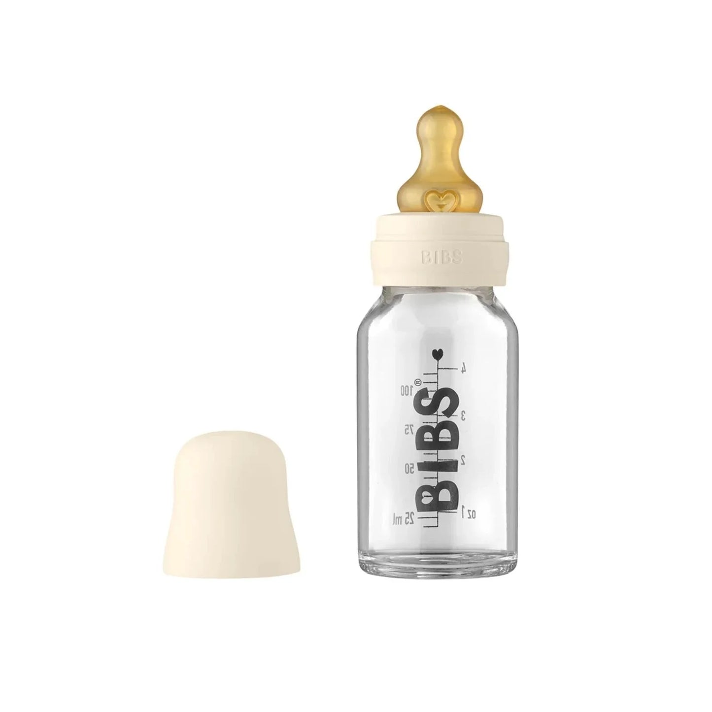 Biberon en verre BIBS pour bébé, ensemble complet en latex, 110 ml - Ivoire