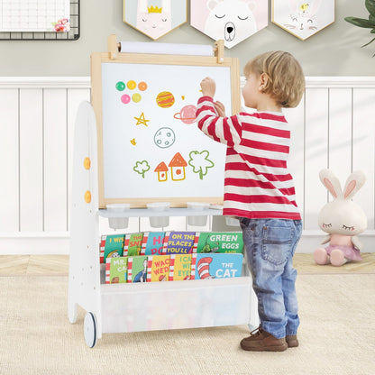 4-in-1 Toddler Activity Table Set with Magnetic Whiteboard and Bookshelves-Grey