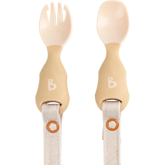 Ensemble de couverts de sevrage Bibado Handi, 6 mois et plus, lot de 2 - Fauve
